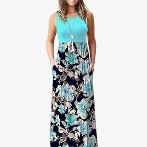 Chic Floral Maxi Dress - Teal and Black